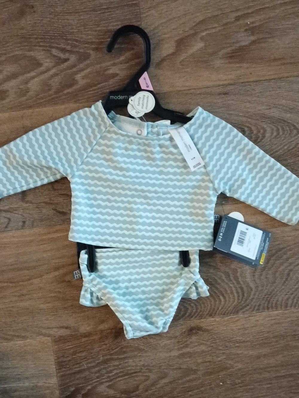 Kids' Long Sleeve Two-Piece Swim Set in Light Blue Wave